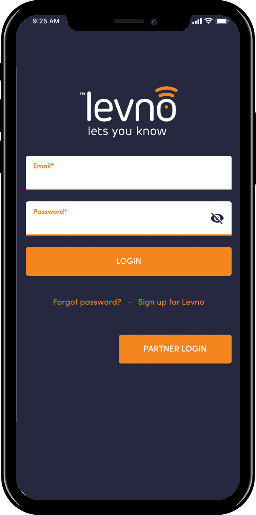 Levno App log in sceeen in phone